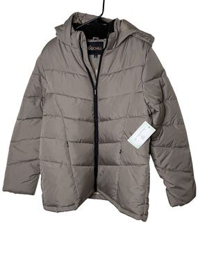 Big Chill Womens XL Puffer Jacket Hooded Tan Full Zip Winter Coat